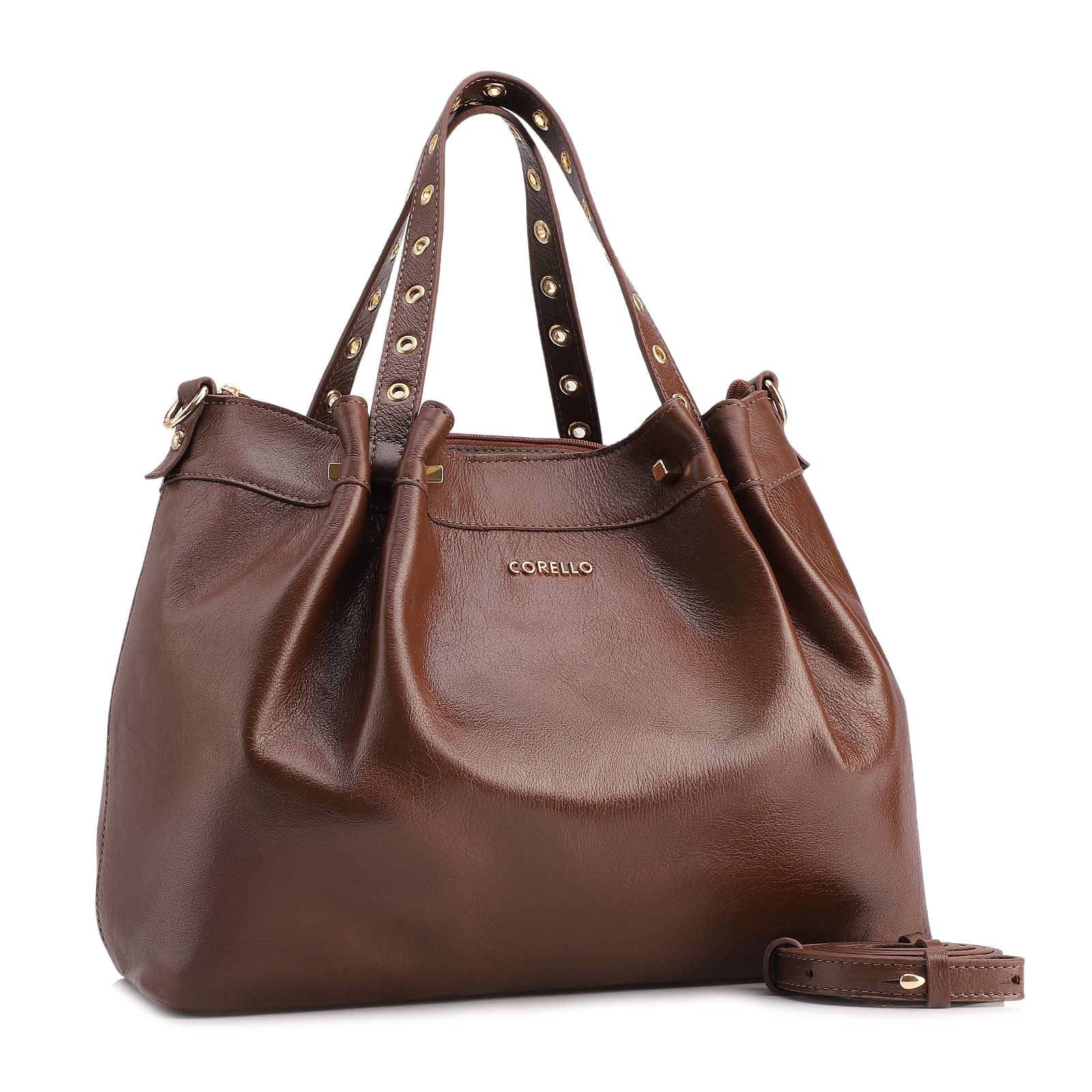Bolsa Tote Ilhós Couro Marrom Escuro