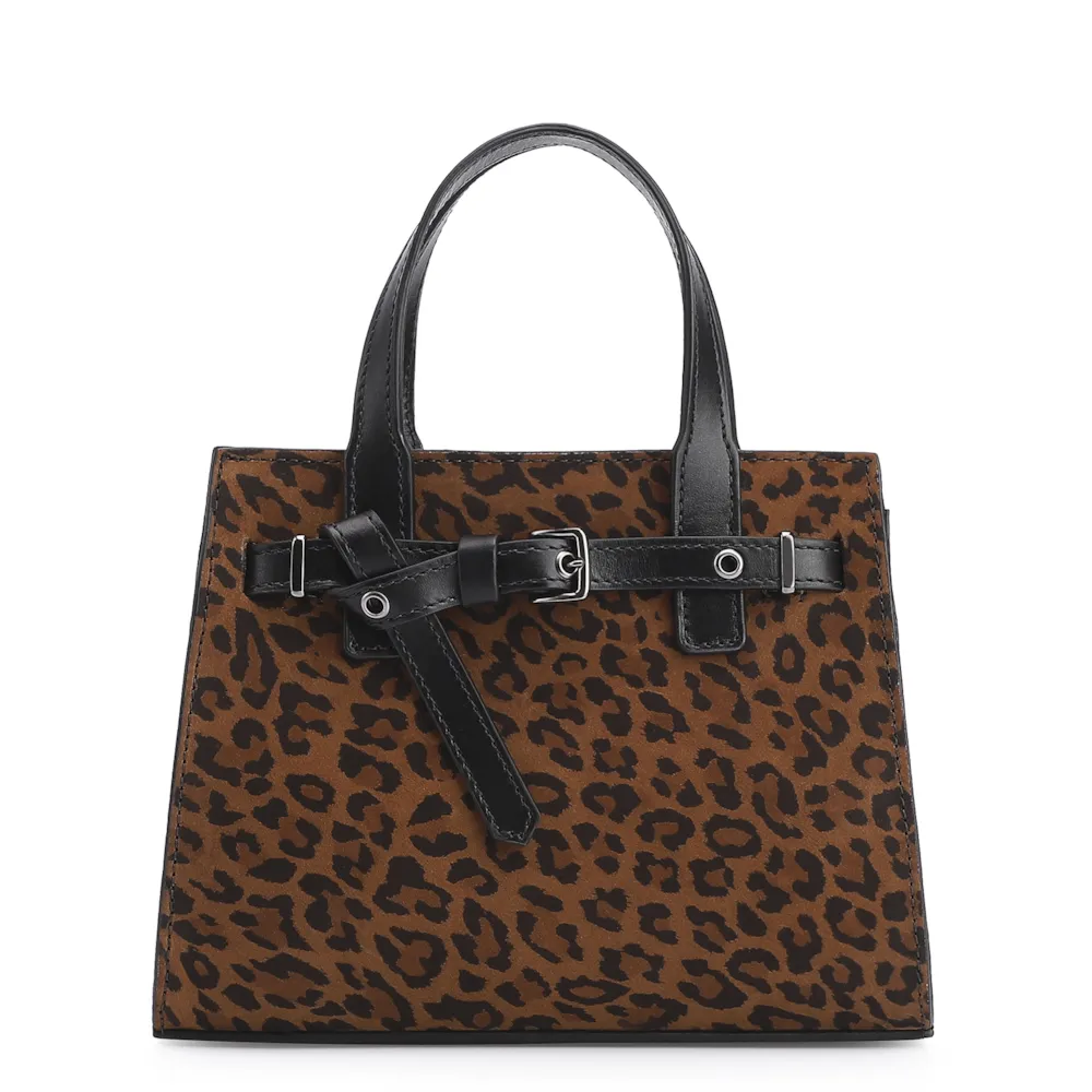 Bolsa Tote Ilhós Couro Nobuck Onça/Couro Preto