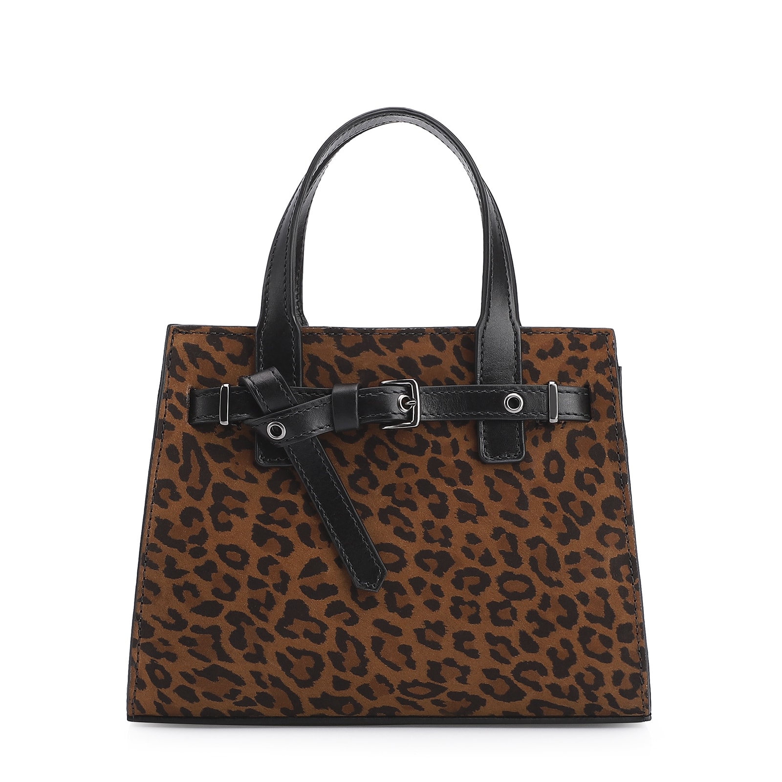 Bolsa Tote Ilhós Couro Nobuck Onça/Couro Preto