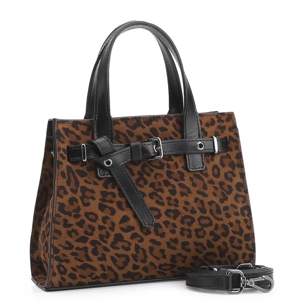 Bolsa Tote Ilhós Couro Nobuck Onça/Couro Preto - imagem 2
