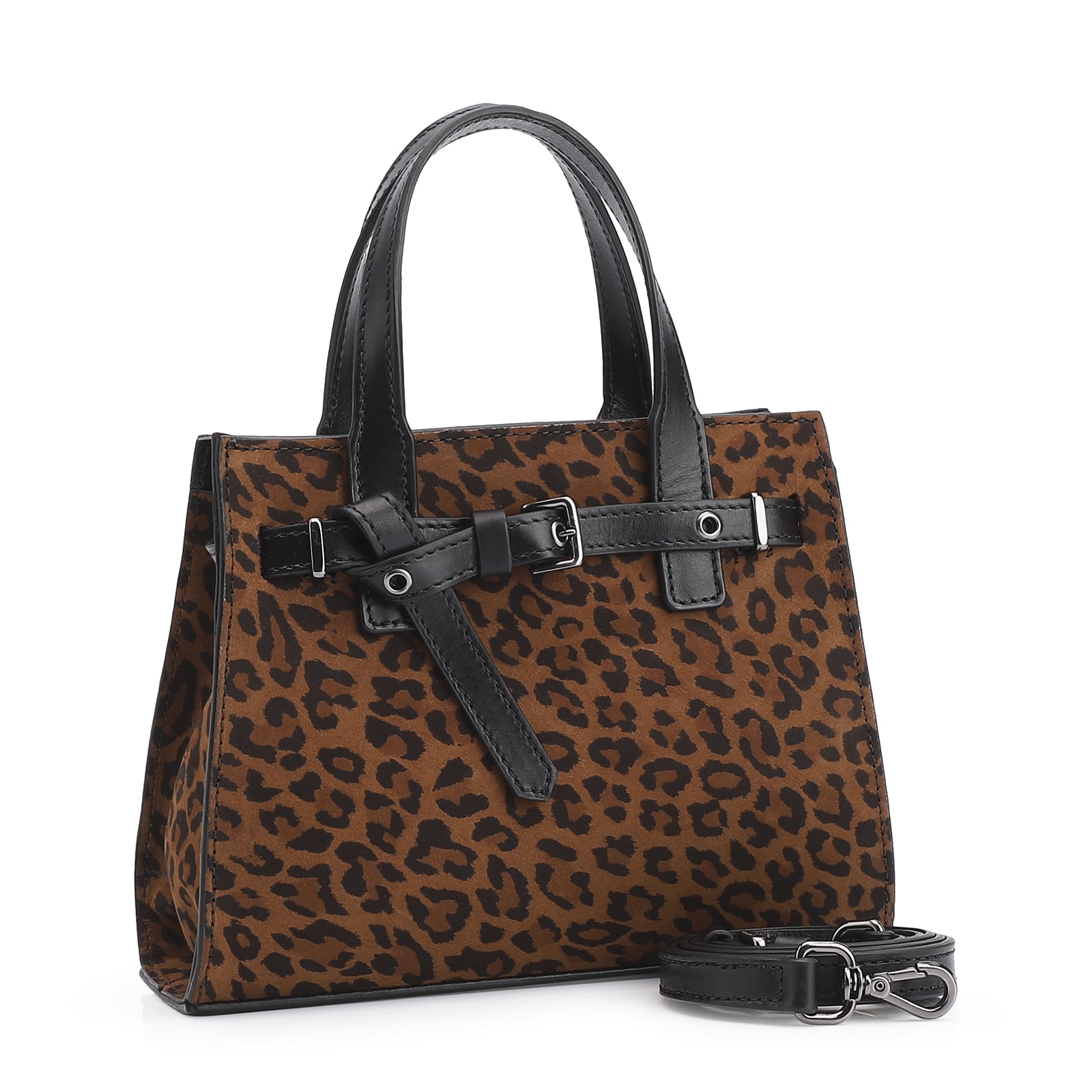 Bolsa Tote Ilhós Couro Nobuck Onça/Couro Preto