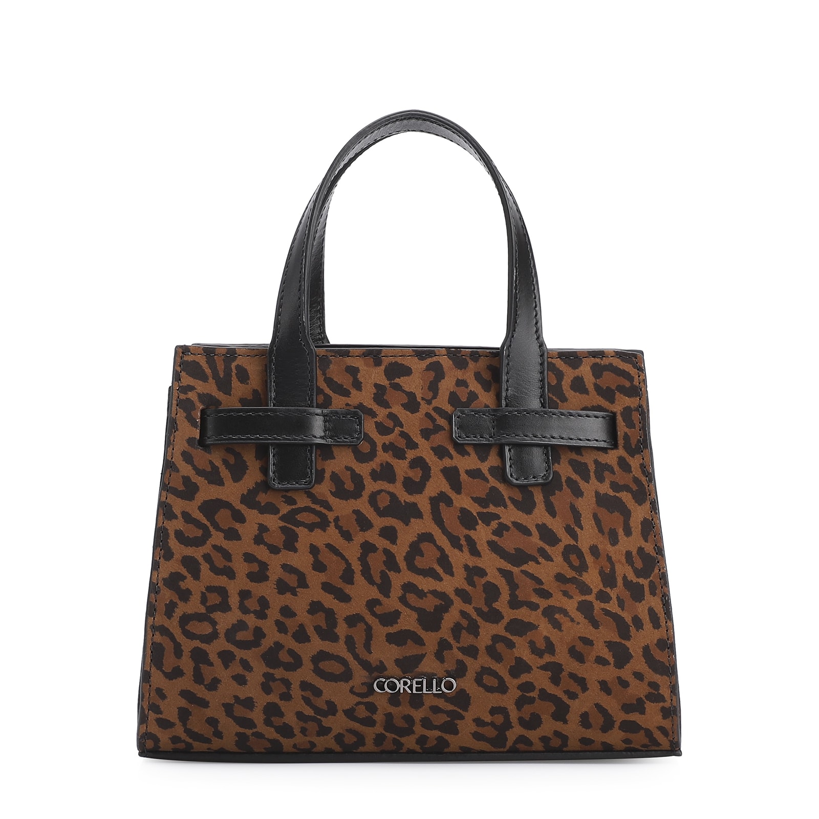 Bolsa Tote Ilhós Couro Nobuck Onça/Couro Preto