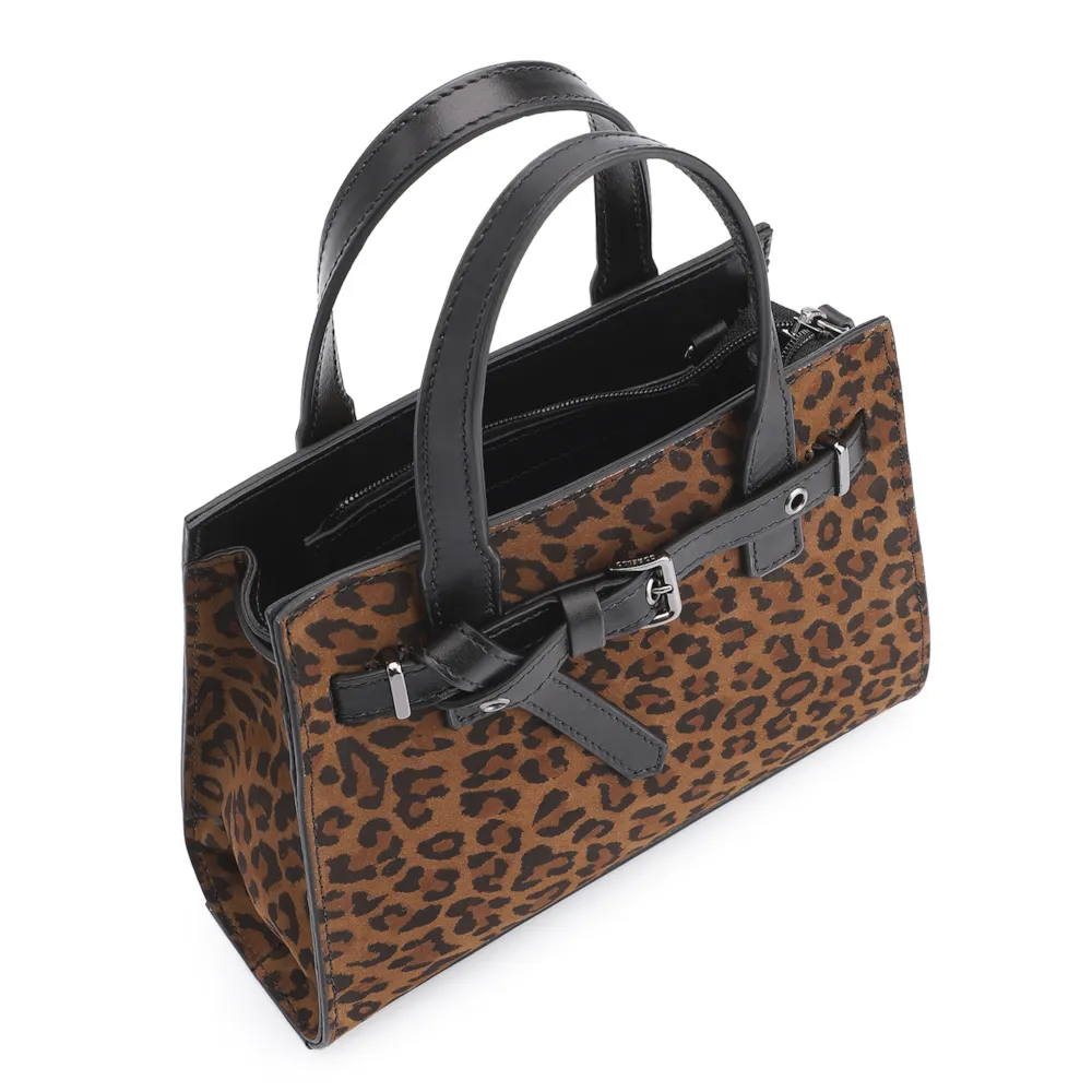 Bolsa Tote Ilhós Couro Nobuck Onça/Couro Preto - imagem 4