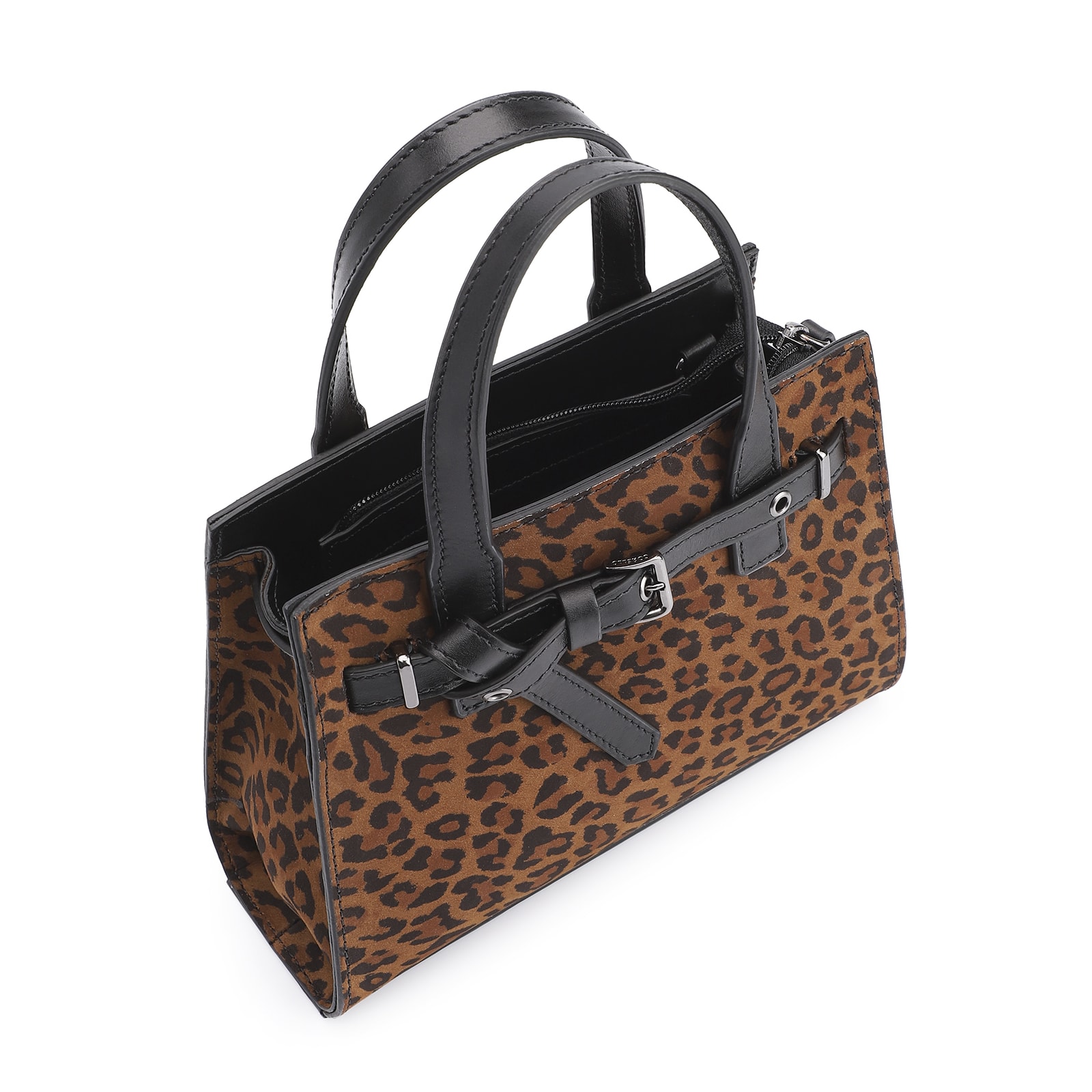 Bolsa Tote Ilhós Couro Nobuck Onça/Couro Preto