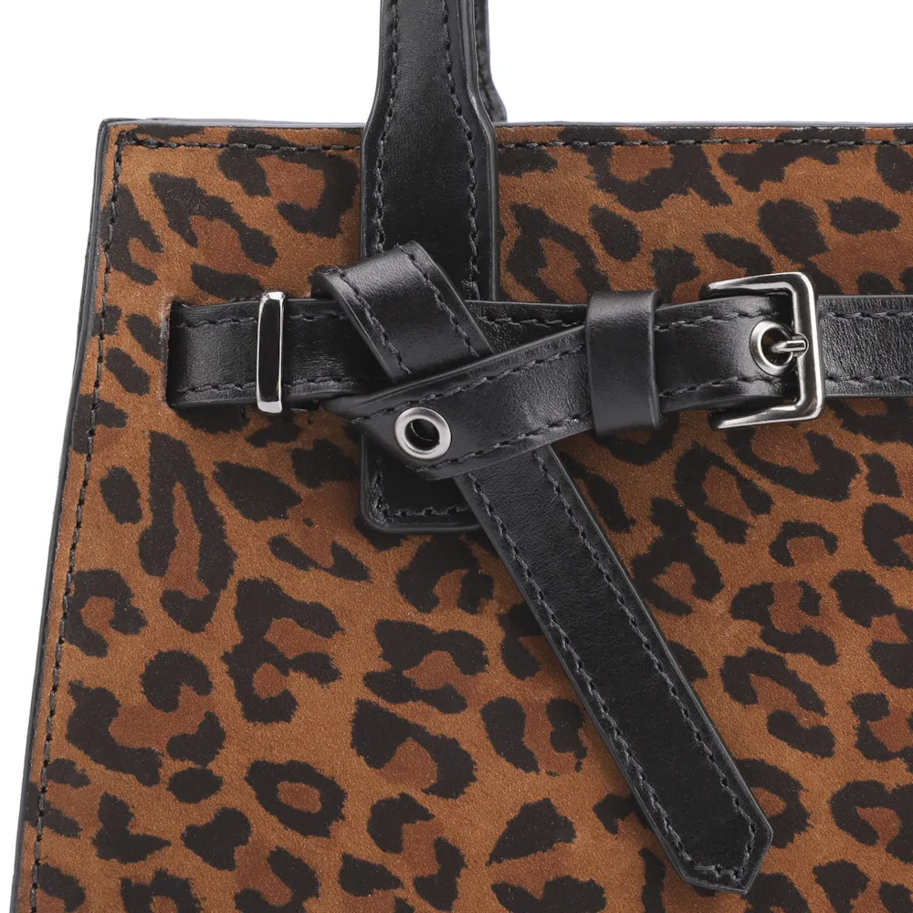 Bolsa Tote Ilhós Couro Nobuck Onça/Couro Preto - imagem 5