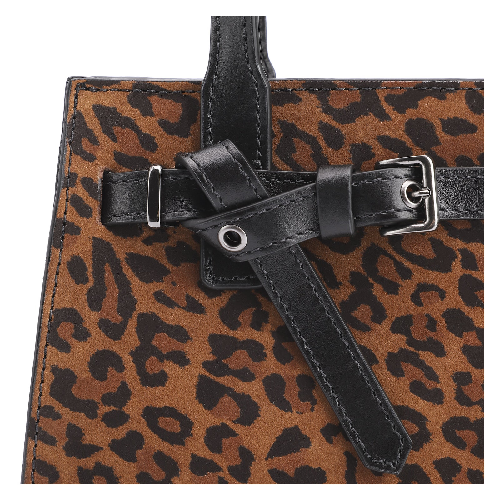 Bolsa Tote Ilhós Couro Nobuck Onça/Couro Preto