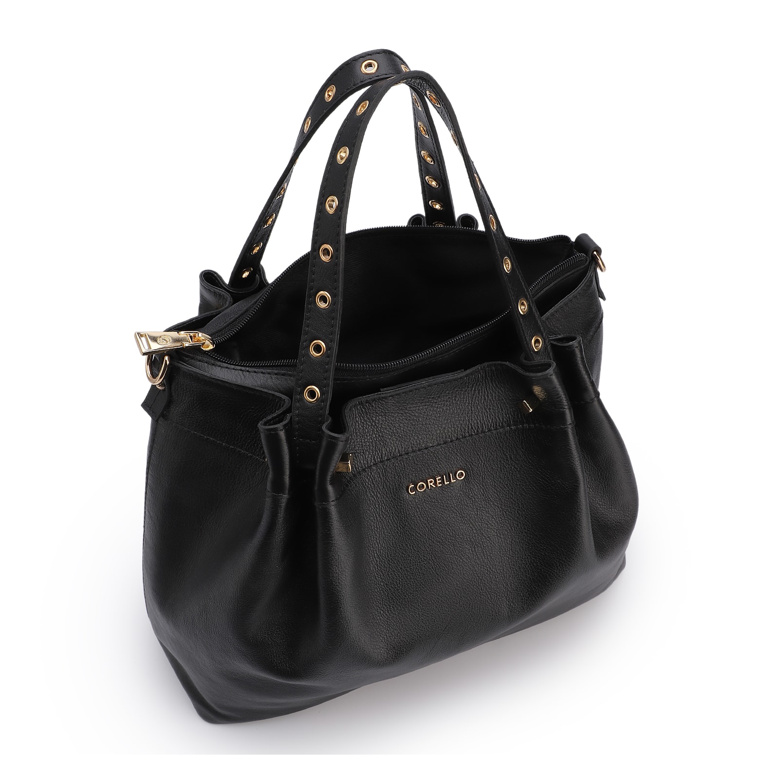 Bolsa Tote Ilhós Couro Preto
