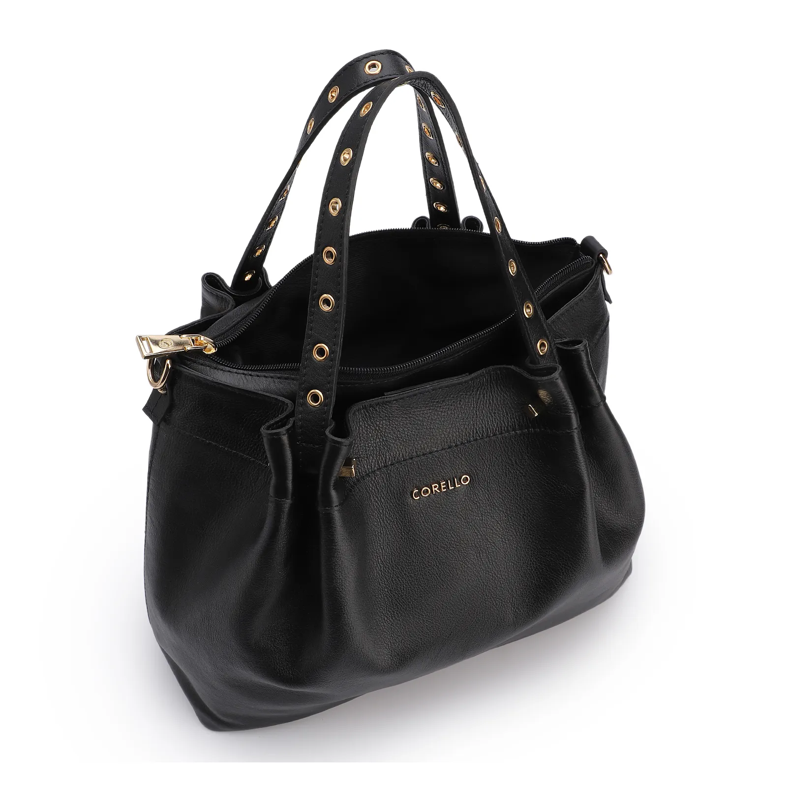 Bolsa Tote Ilhós Couro Preto