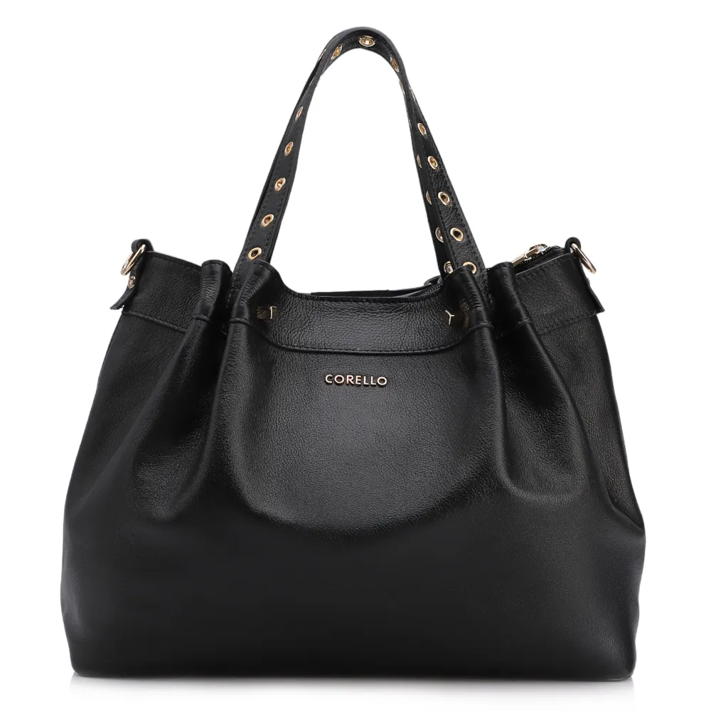 Bolsa Tote Ilhós Couro Preto