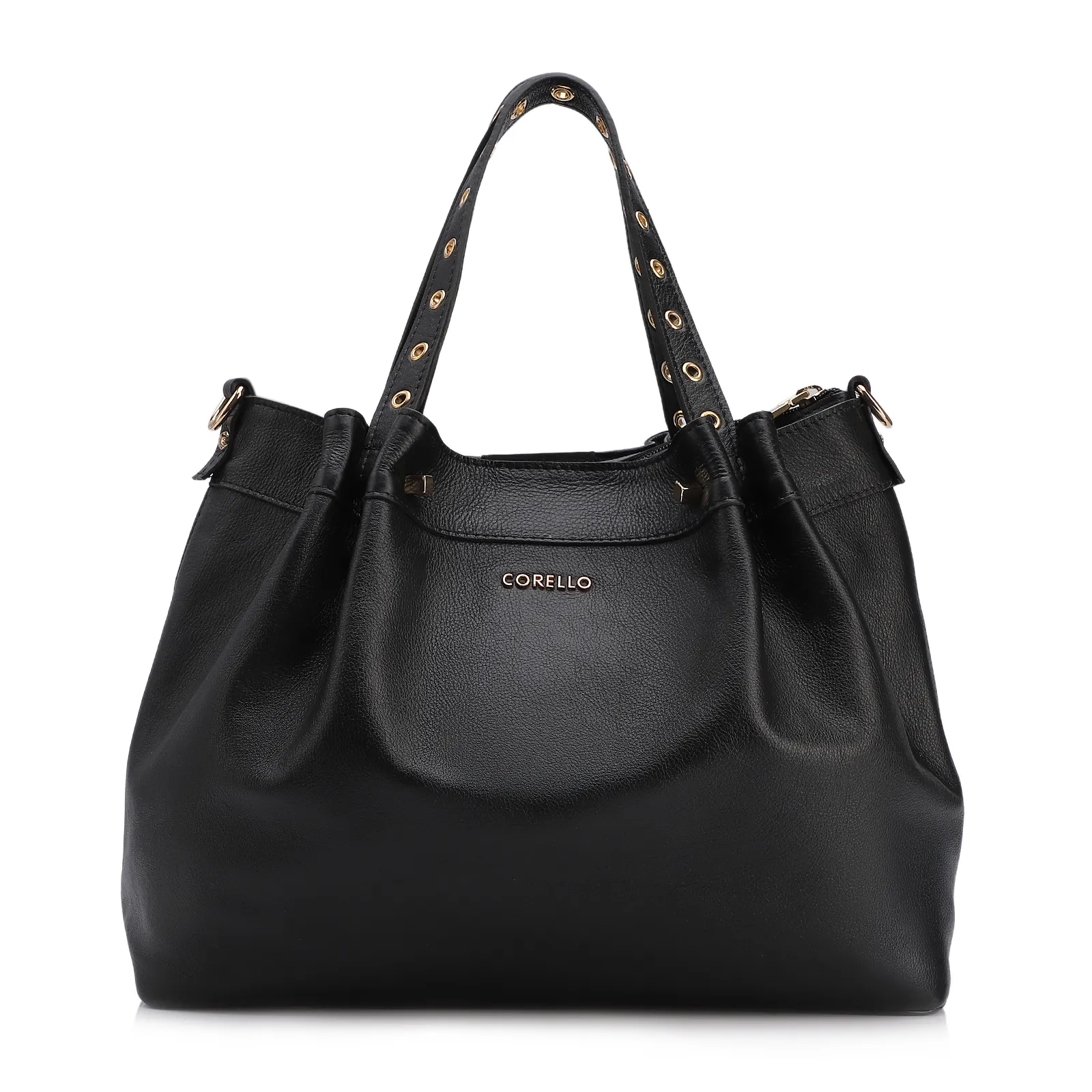 Bolsa Tote Ilhós Couro Preto
