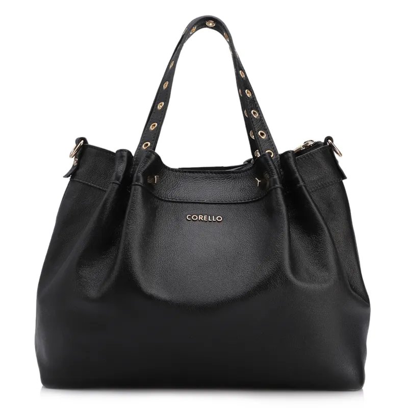 Bolsa Tote Ilhós Couro Preto