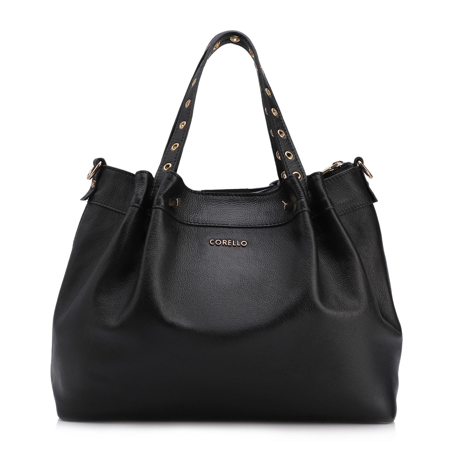 Bolsa Tote Ilhós Couro Preto
