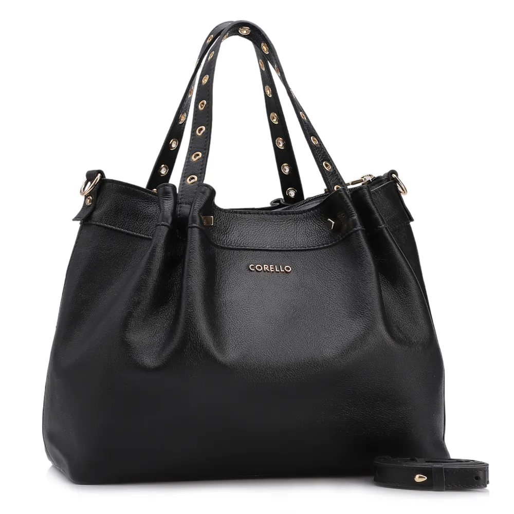 Bolsa Tote Ilhós Couro Preto - imagem 2