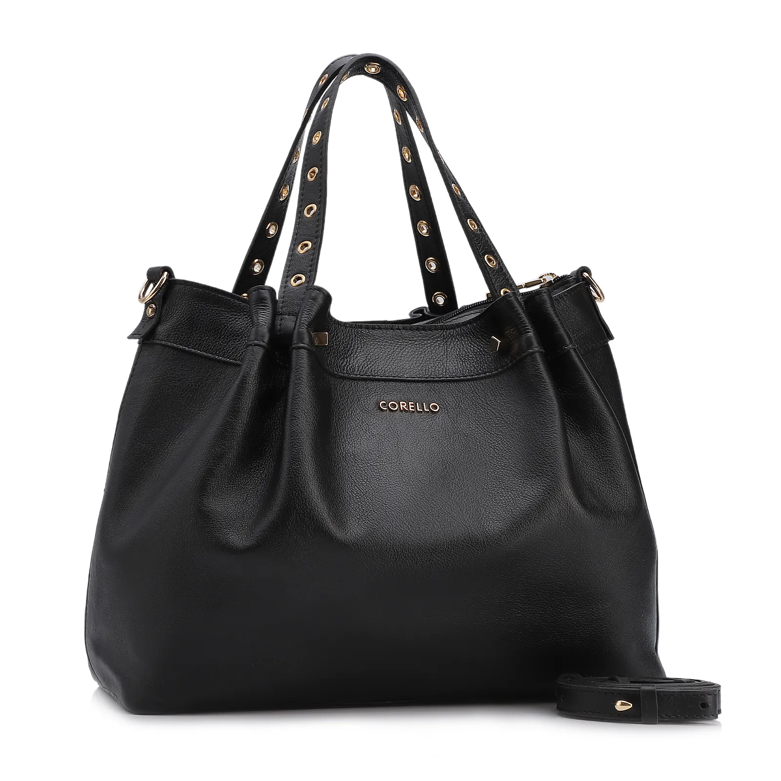 Bolsa Tote Ilhós Couro Preto
