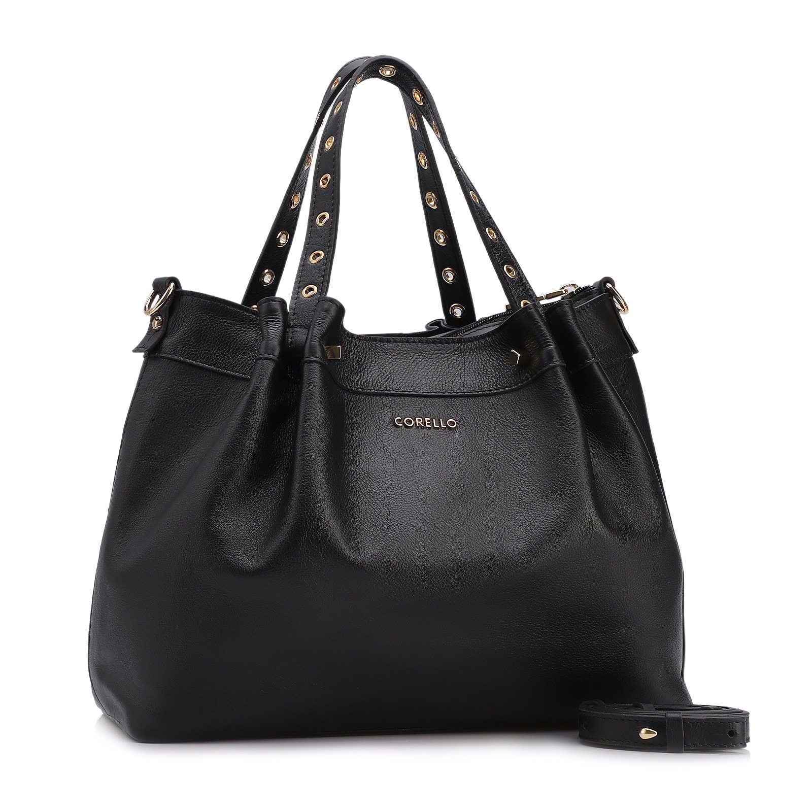 Bolsa Tote Ilhós Couro Preto