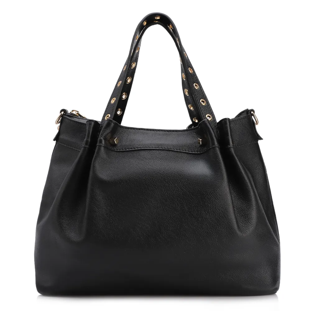 Bolsa Tote Ilhós Couro Preto - imagem 3