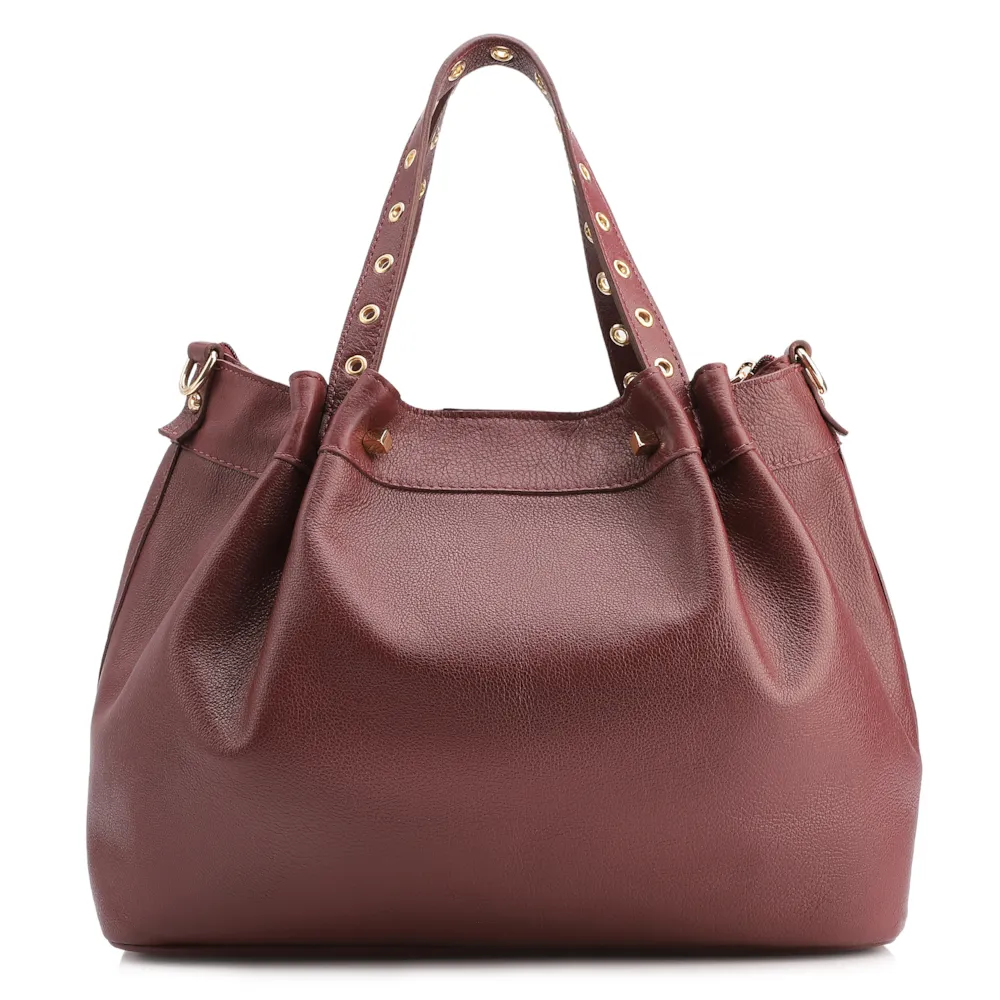 Bolsa Tote Ilhós Couro Vinho - imagem 3