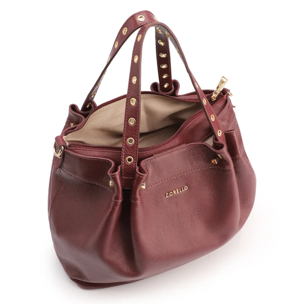 Bolsa Tote Ilhós Couro Vinho - imagem 4