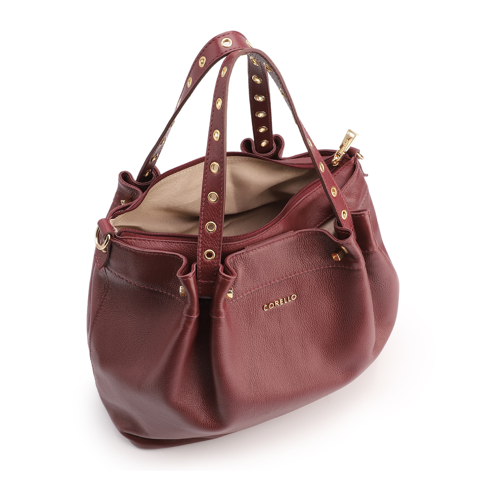Bolsa Tote Ilhós Couro Vinho