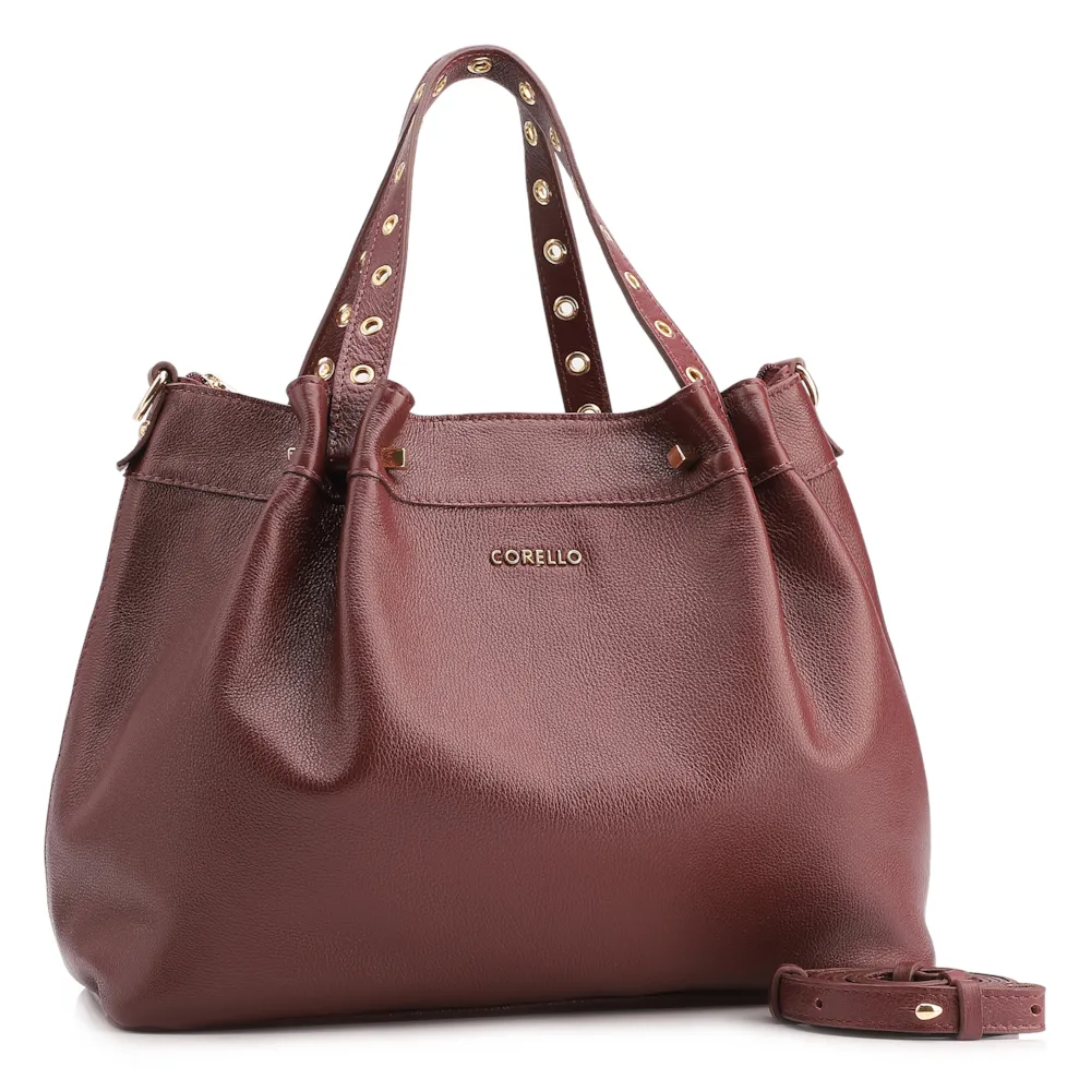 Bolsa Tote Ilhós Couro Vinho - imagem 2