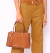 Bolsa Tote Laser Cut Couro Camurça/Couro Marrom Claro - imagem 2
