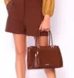 Bolsa Tote Laser Cut Couro Camurça/Couro Marrom Escuro - imagem 2