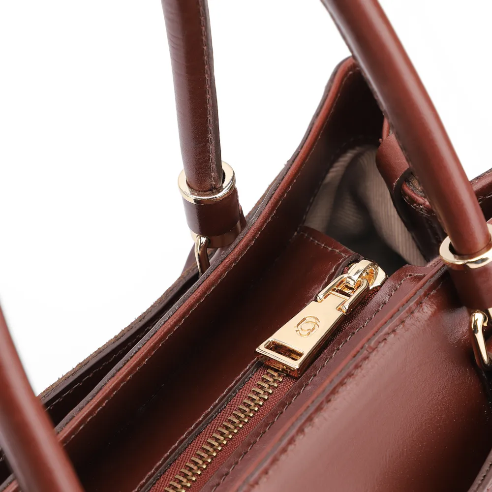 Bolsa Tote Laser Cut Couro Camurça/Couro Marrom Escuro - imagem 6