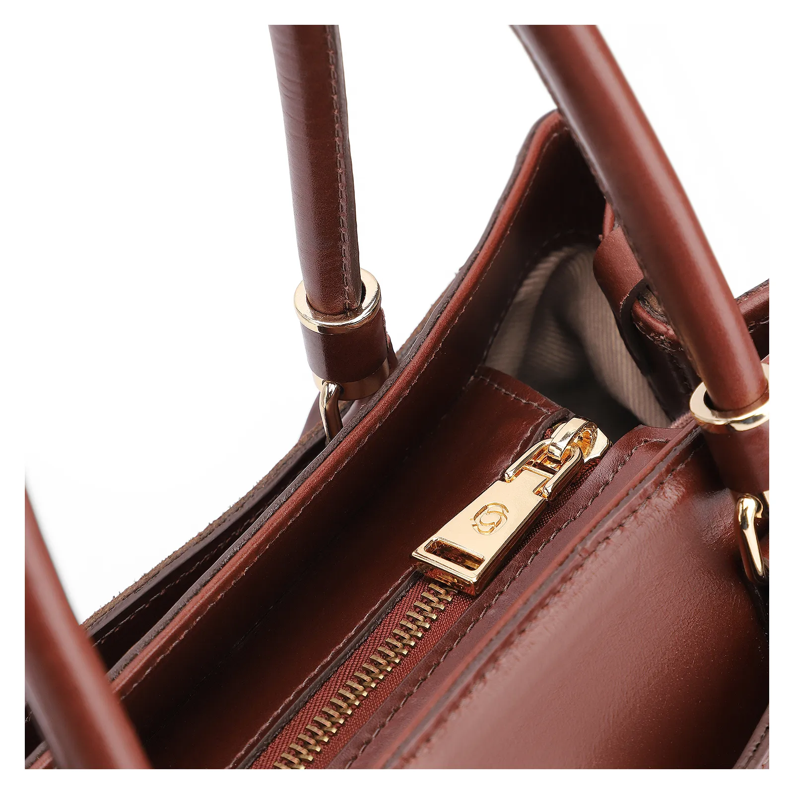 Bolsa Tote Laser Cut Couro Camurça/Couro Marrom Escuro