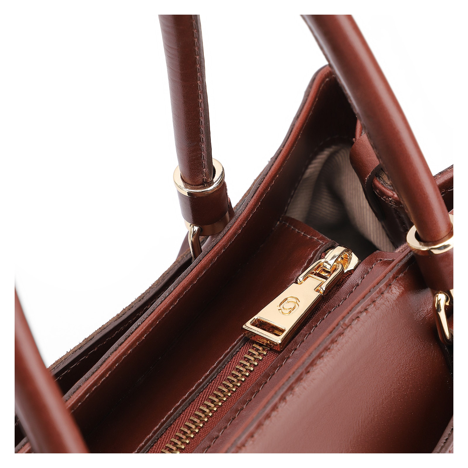 Bolsa Tote Laser Cut Couro Camurça/Couro Marrom Escuro