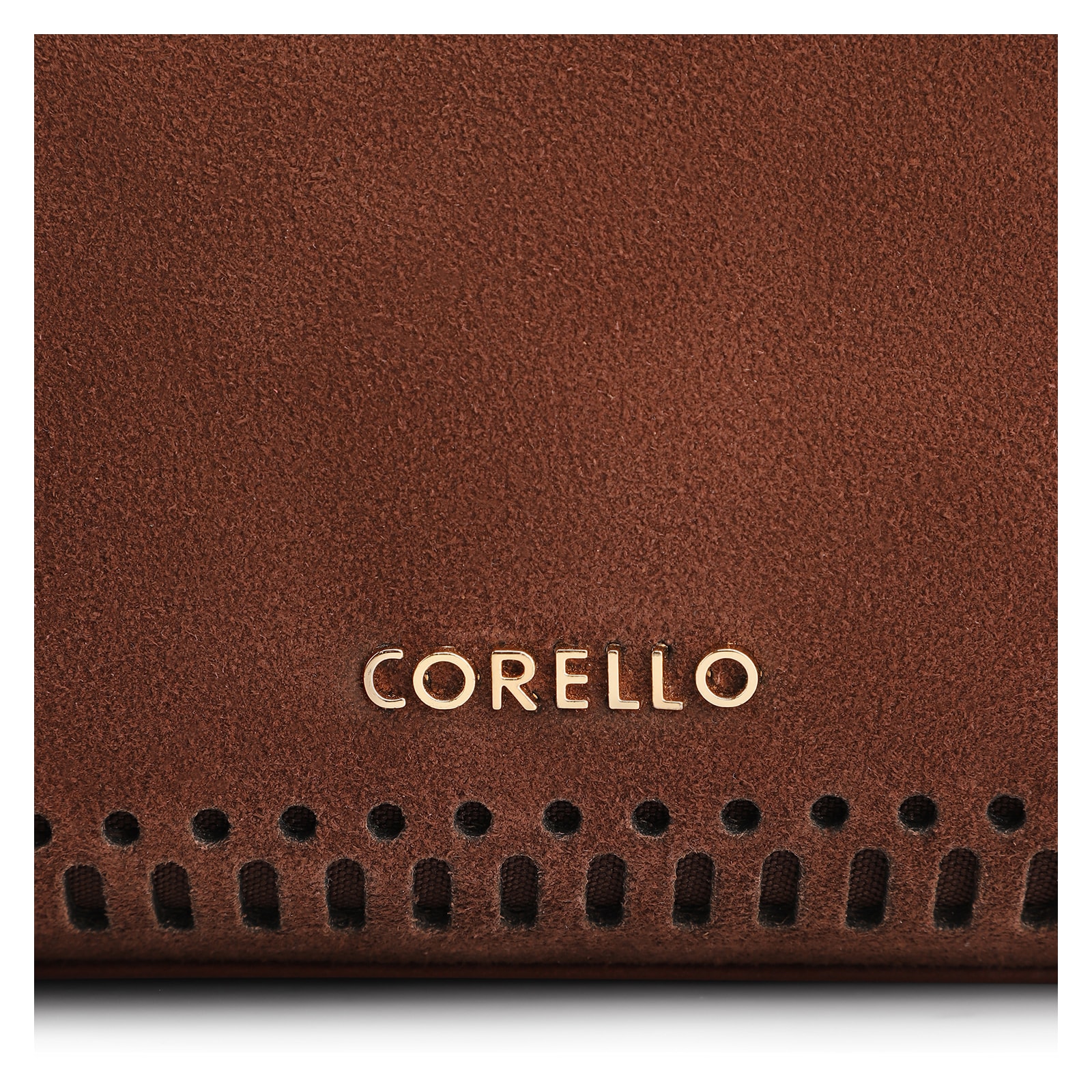 Bolsa Tote Laser Cut Couro Camurça/Couro Marrom Escuro