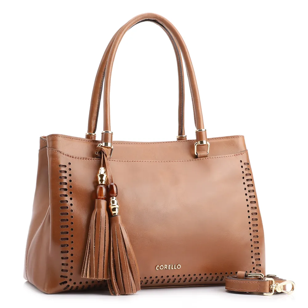 Bolsa Tote Laser Cut Couro Marrom - imagem 2