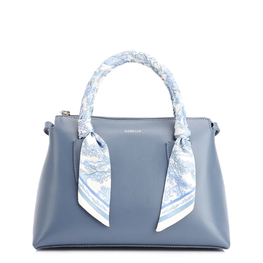 Bolsa Tote Lenço Couro Azul