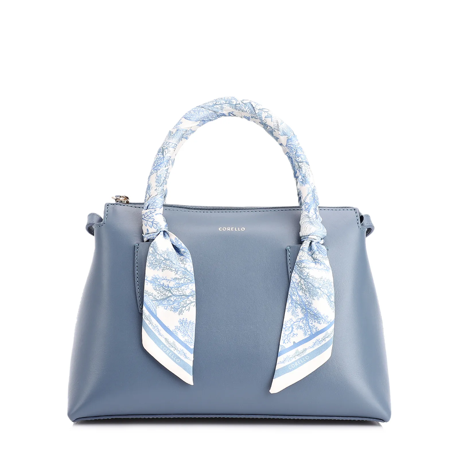 Bolsa Tote Lenço Couro Azul