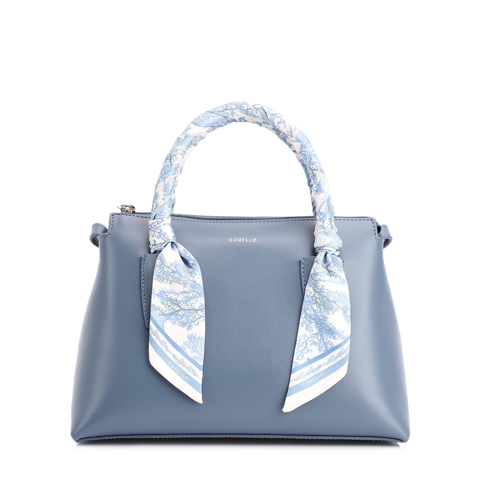 Bolsa Tote Lenço Couro Azul