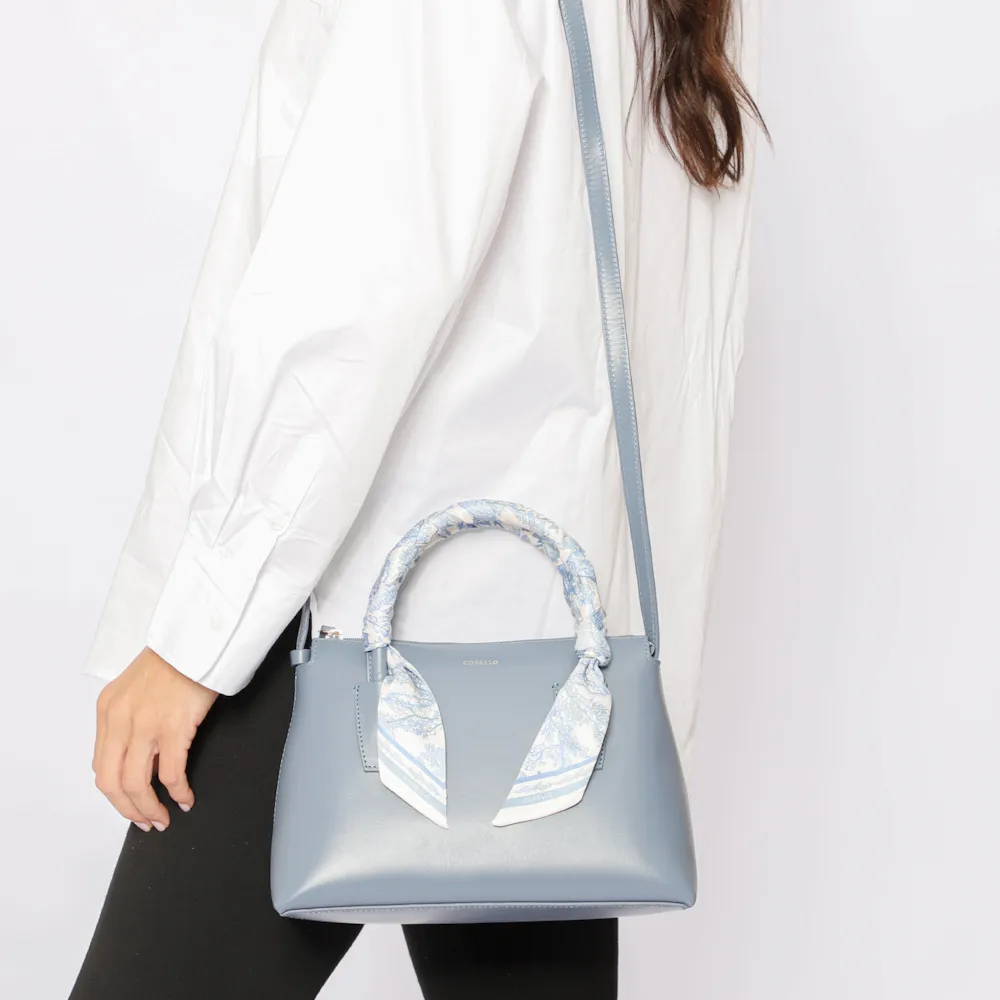 Bolsa Tote Lenço Couro Azul - imagem 2