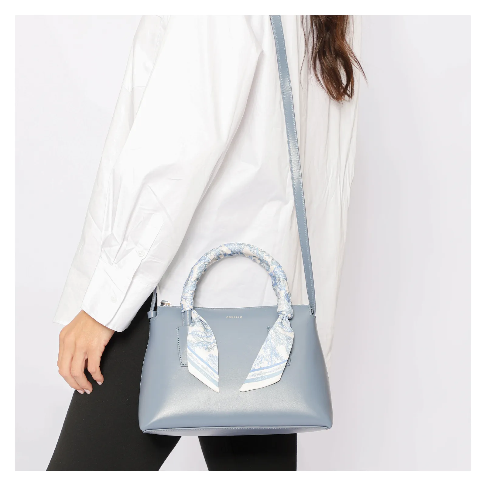 Bolsa Tote Lenço Couro Azul