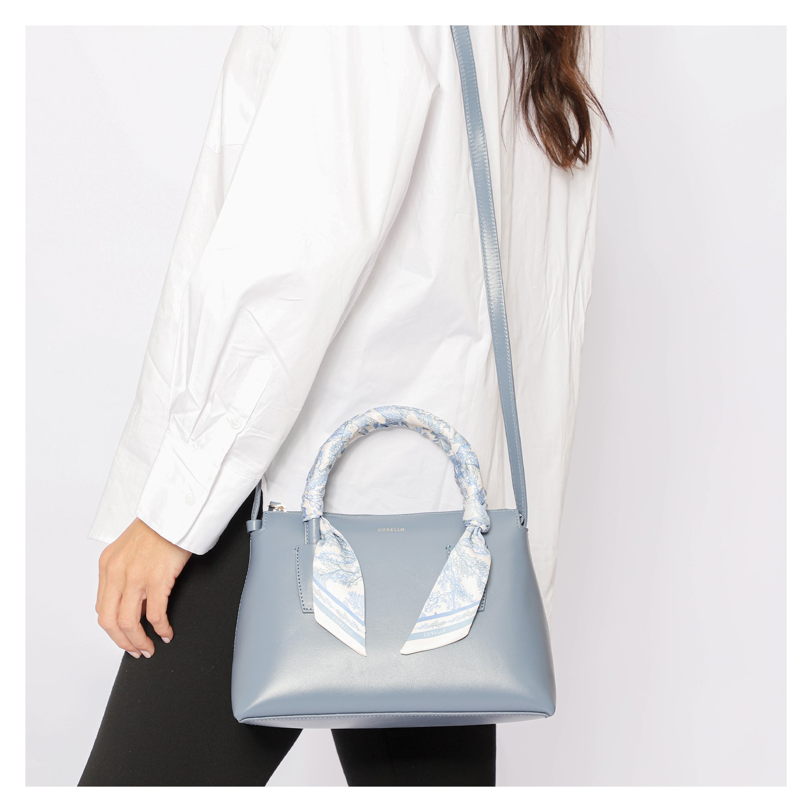 Bolsa Tote Lenço Couro Azul