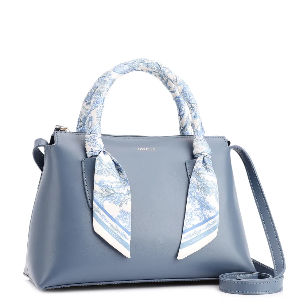 Bolsa Tote Lenço Couro Azul - imagem 3