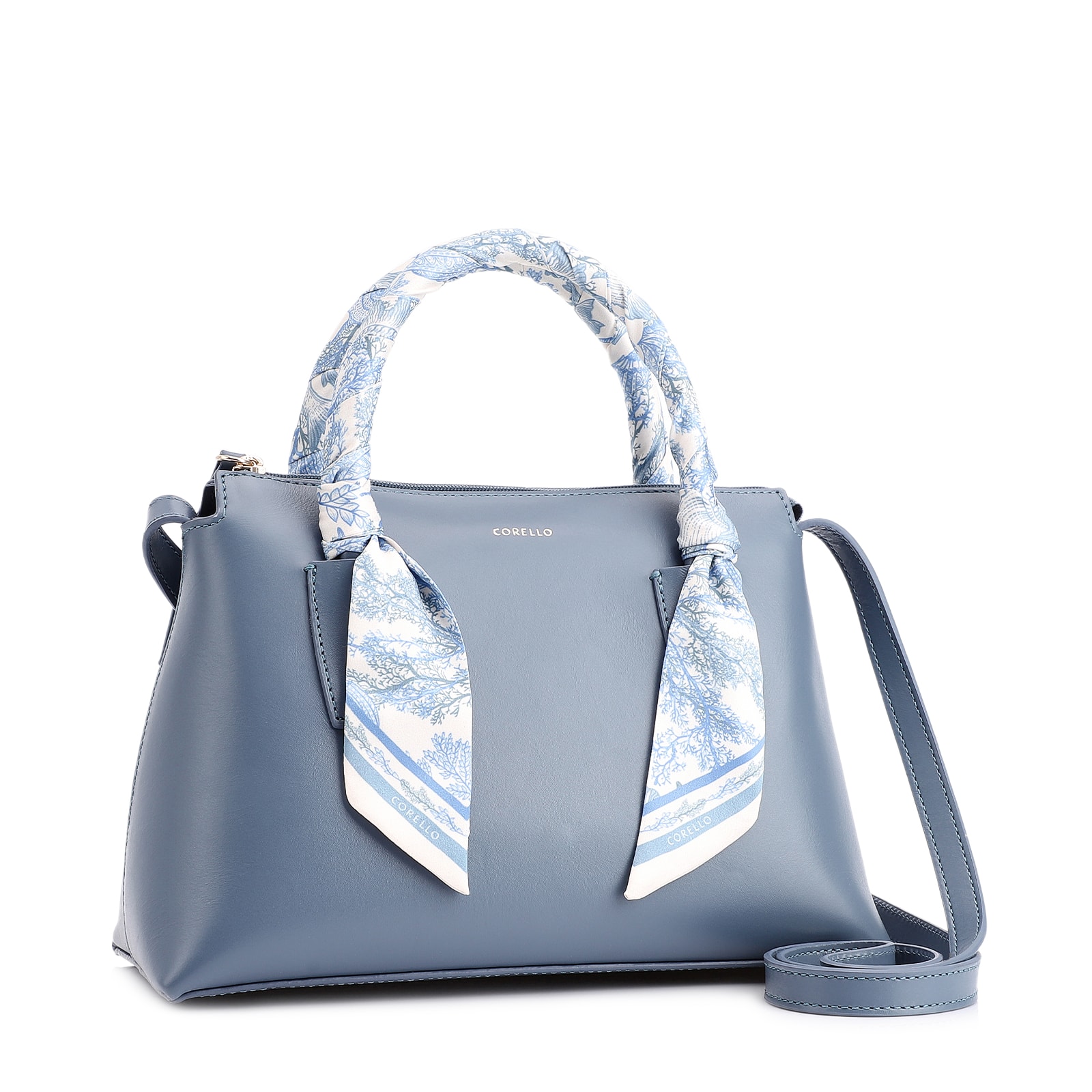 Bolsa Tote Lenço Couro Azul