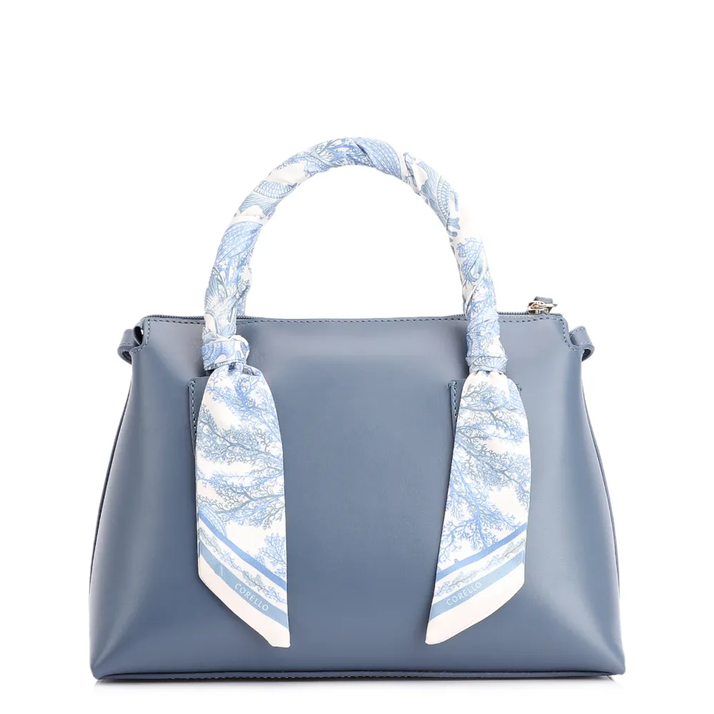 Bolsa Tote Lenço Couro Azul - imagem 4