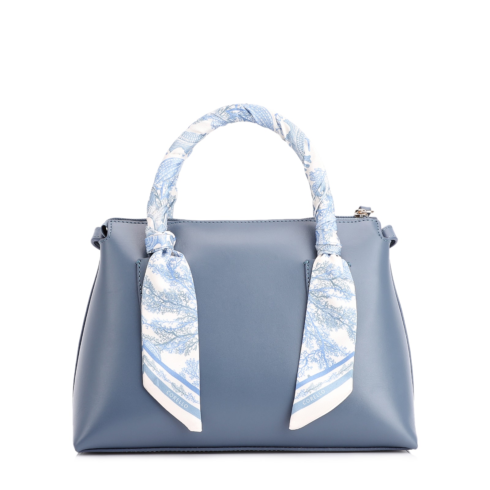 Bolsa Tote Lenço Couro Azul