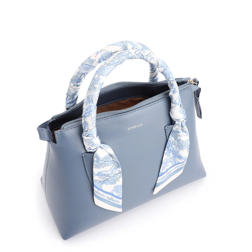 Bolsa Tote Lenço Couro Azul - imagem 5