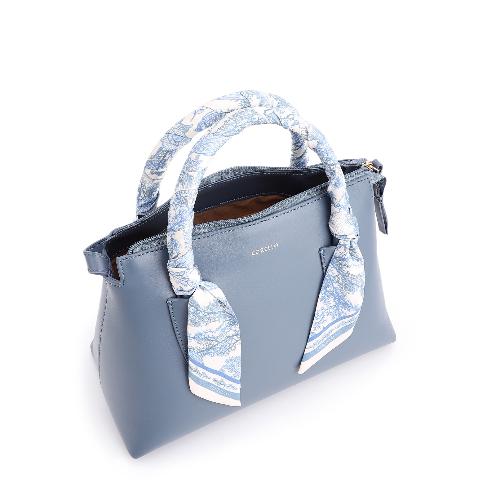 Bolsa Tote Lenço Couro Azul