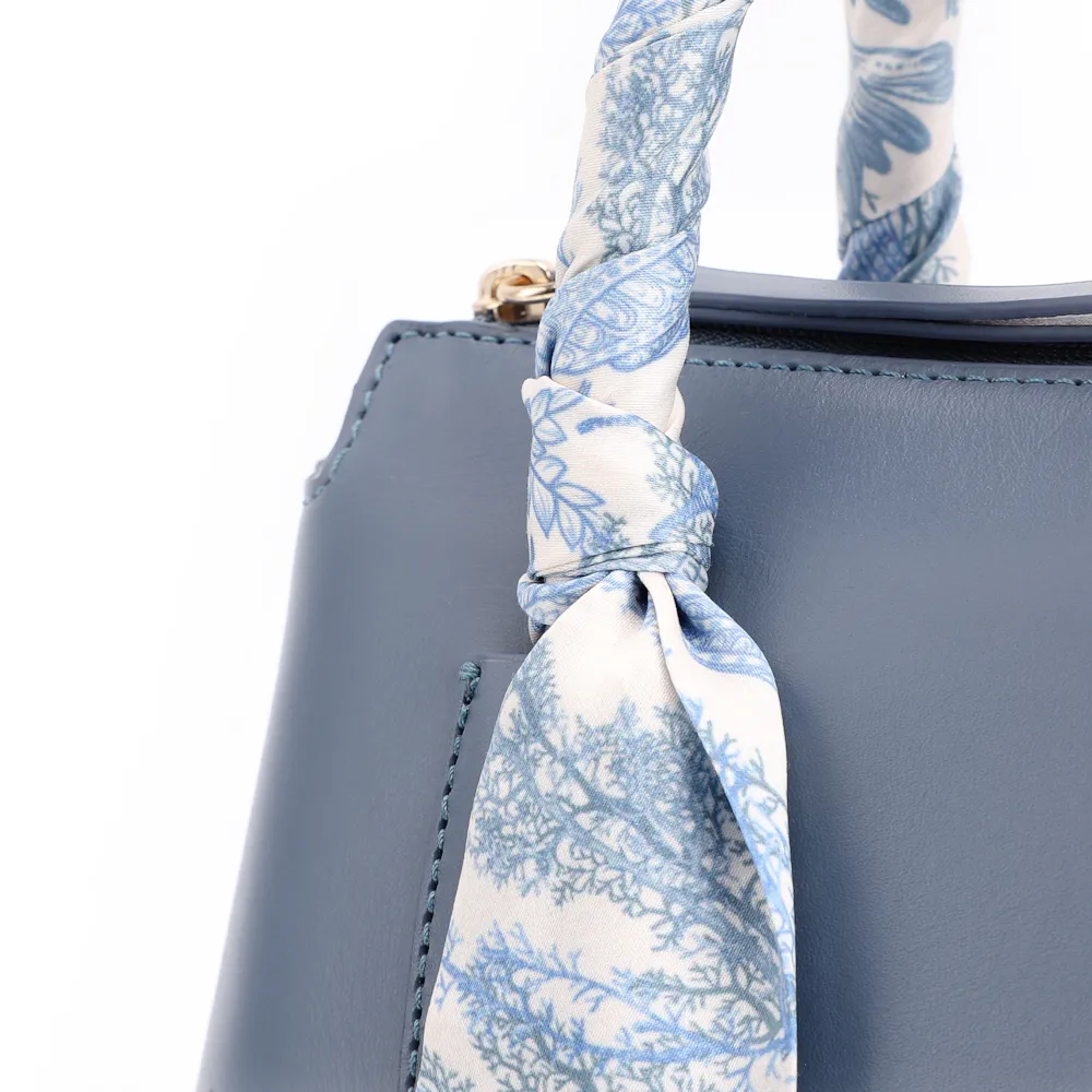Bolsa Tote Lenço Couro Azul - imagem 6