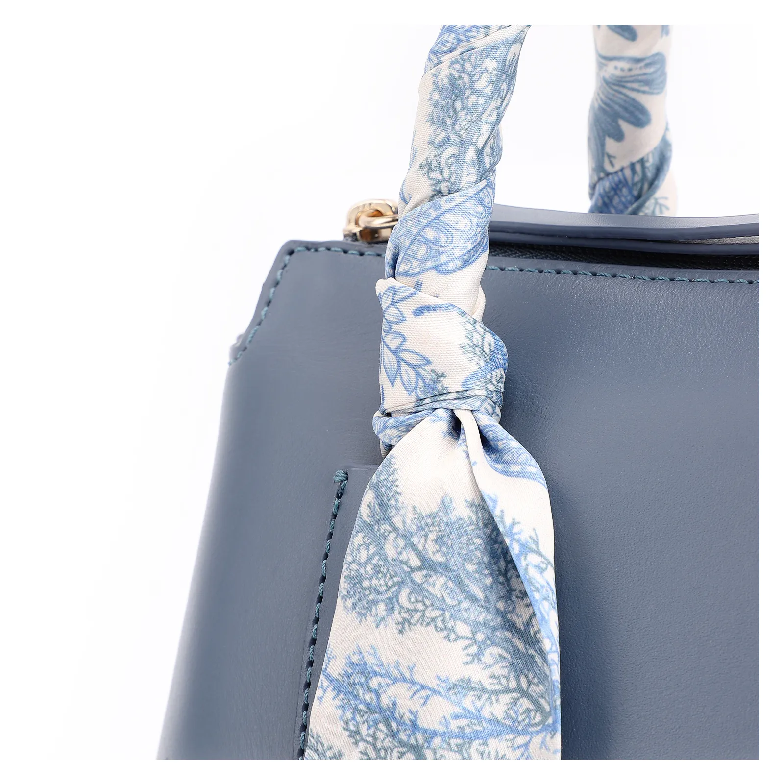 Bolsa Tote Lenço Couro Azul
