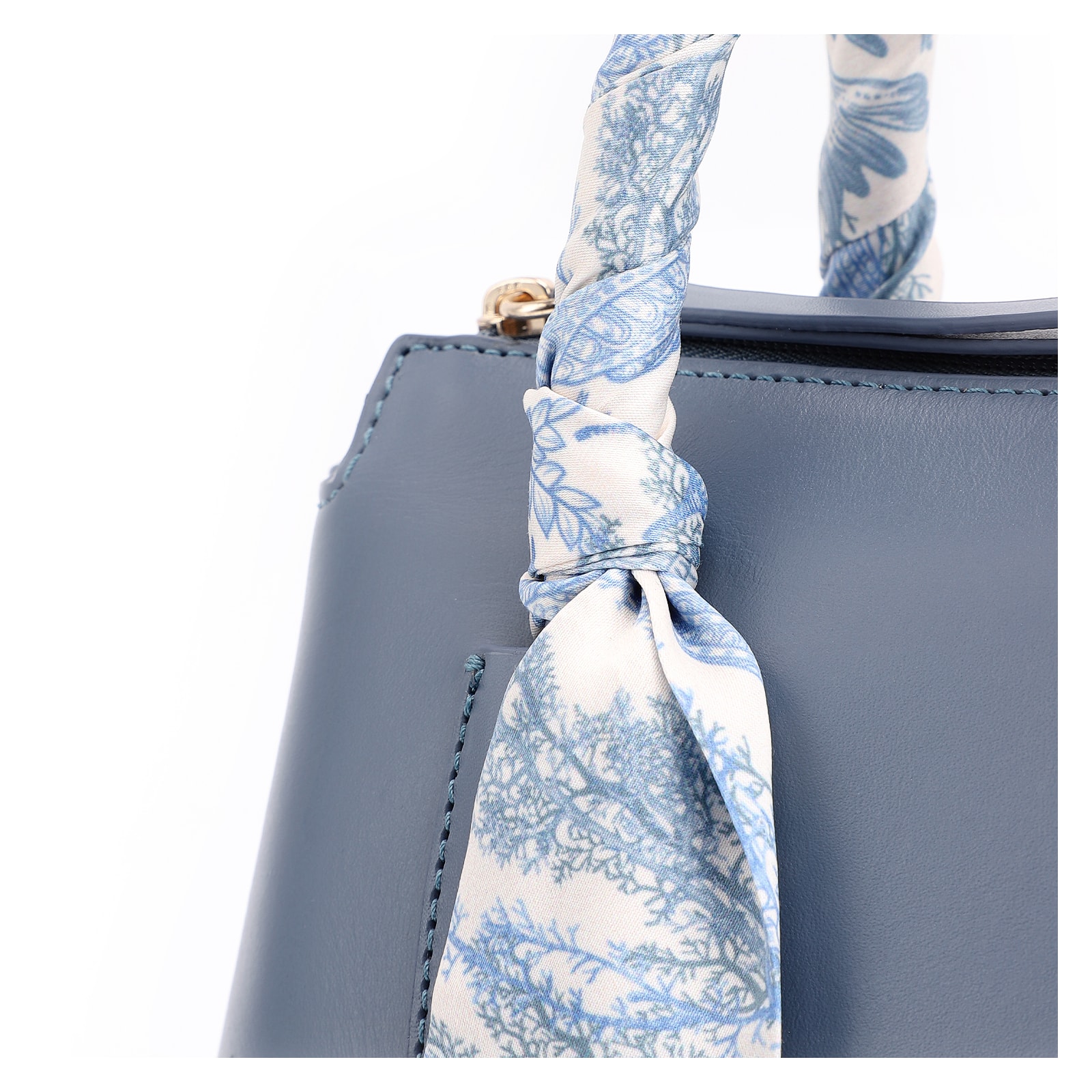 Bolsa Tote Lenço Couro Azul