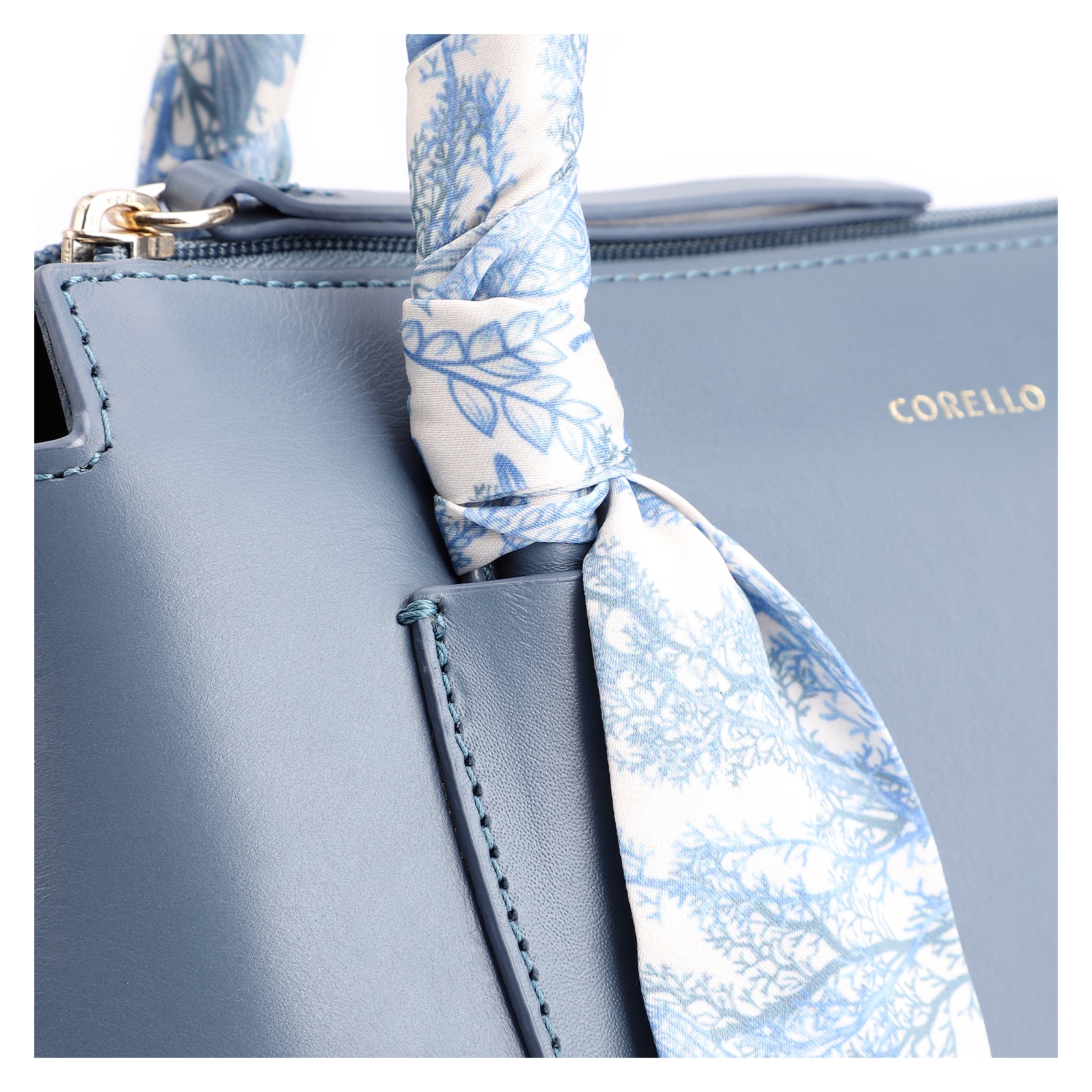 Bolsa Tote Lenço Couro Azul