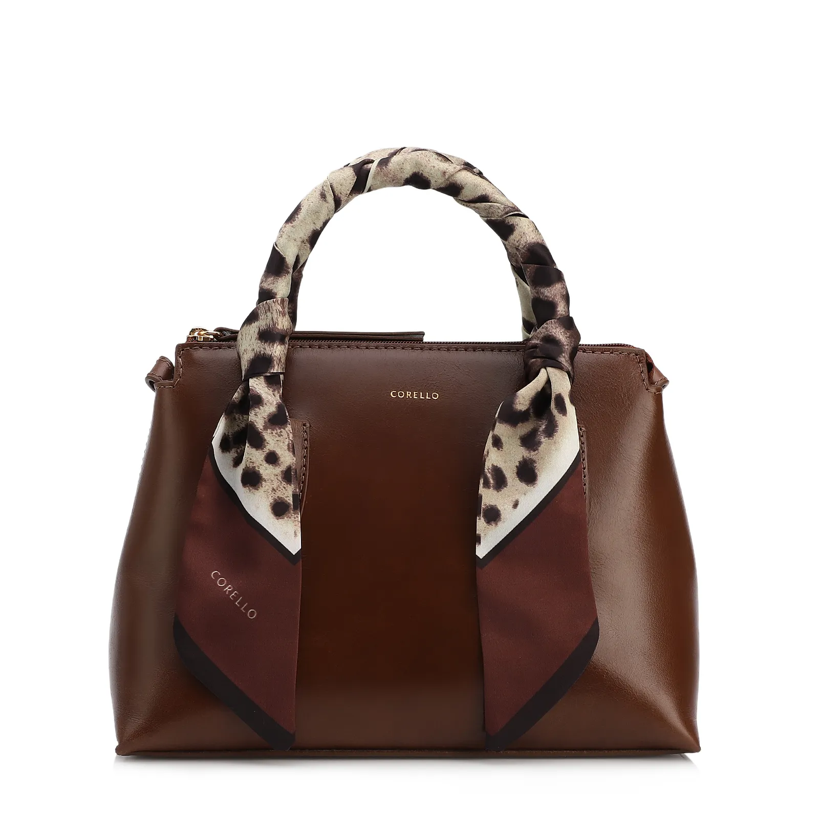 Bolsa Tote Lenço Couro Marrom