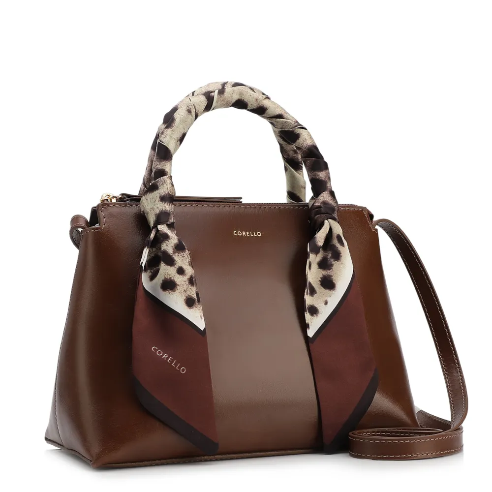 Bolsa Tote Lenço Couro Marrom - imagem 2