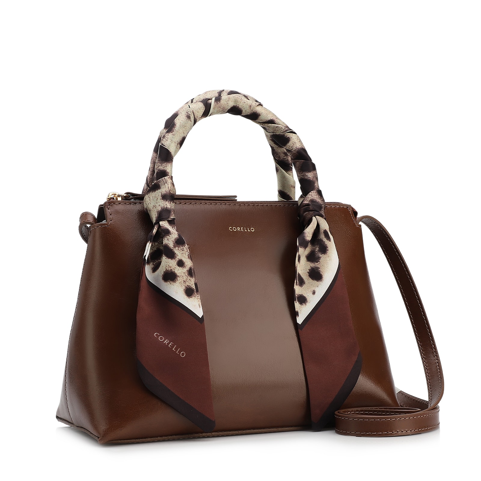 Bolsa Tote Lenço Couro Marrom